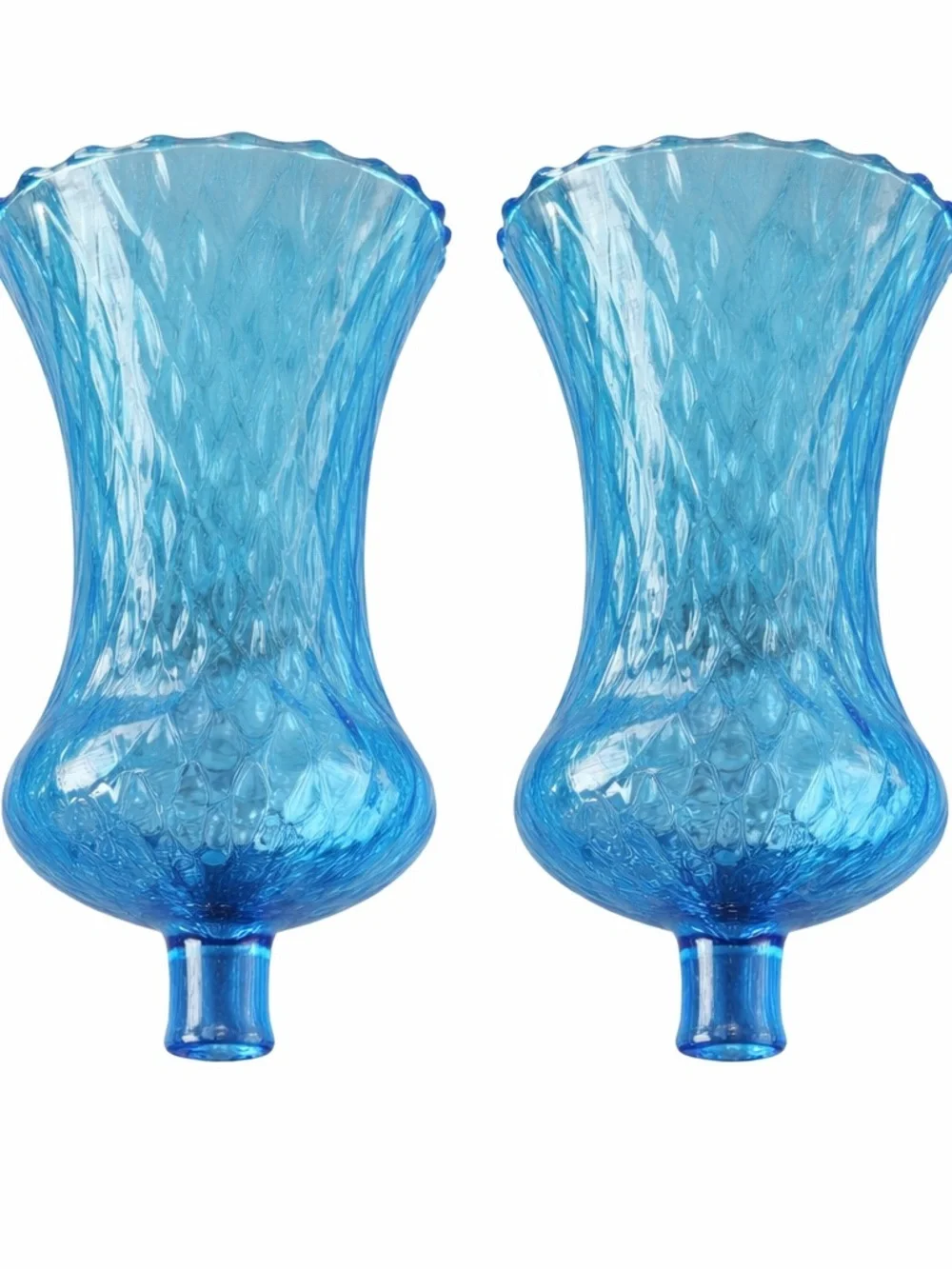 Blue Glass Votive Sconce Cup Candle Holder Peg Honeycomb Crinkle Optic Homco 5" - Picture 4 of 5
